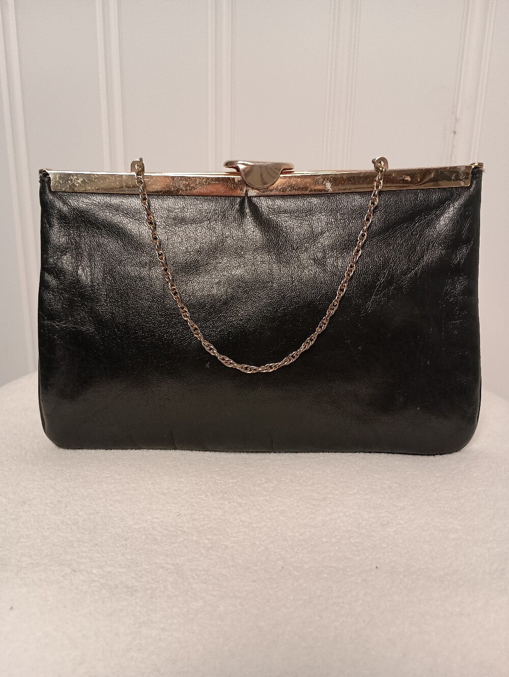 Vintage- Classic Leather Frame Clutch- Black